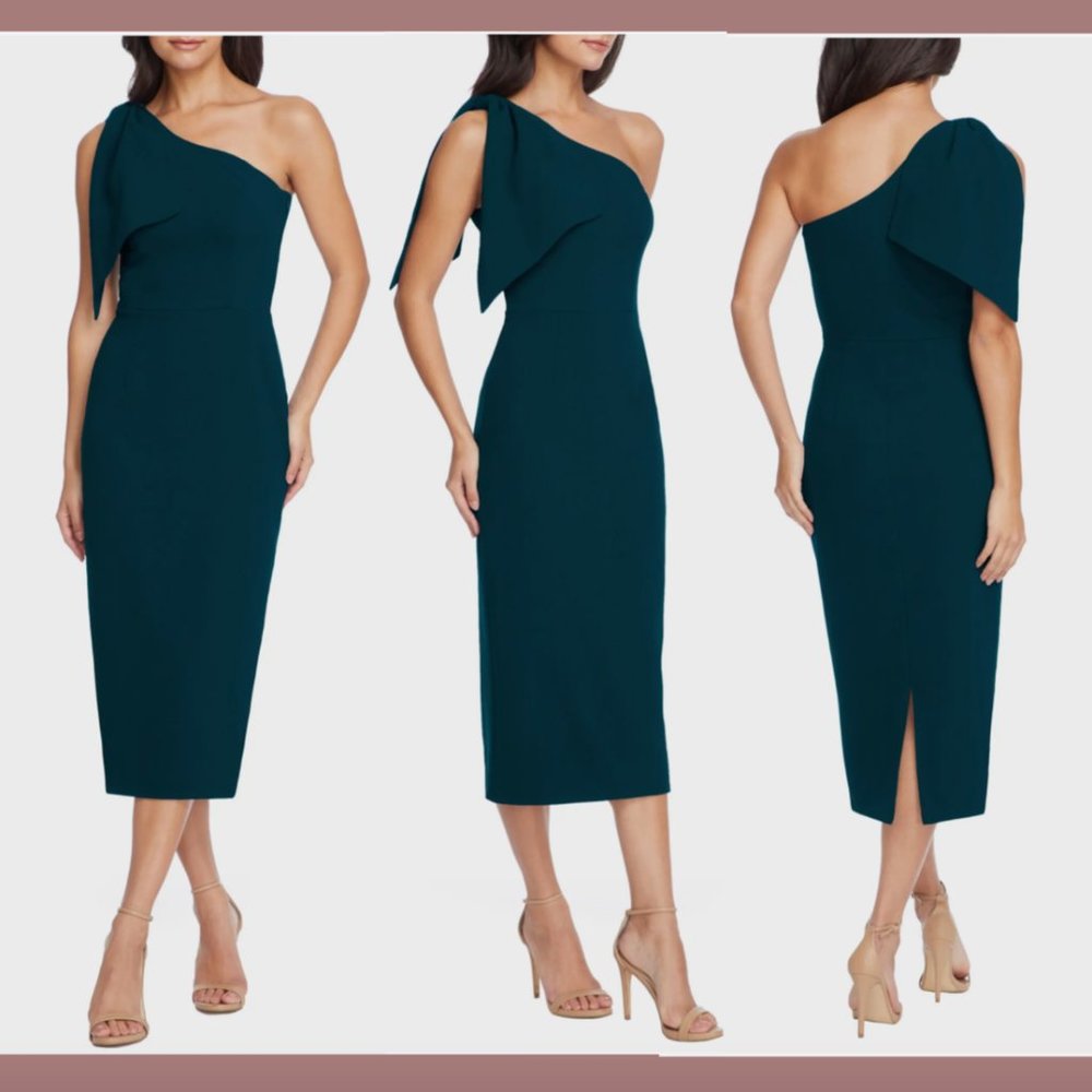 NEW $148 Dress The Population [ XXS ] Tiffany One Shoulder Midi Dress Pine #Q385